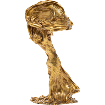 Goldene Tischlampe die im Stil einer tanzenden Frau gestaltet ist