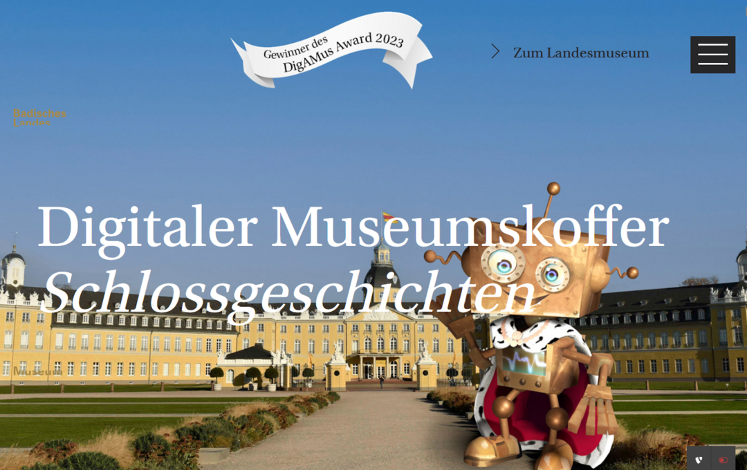 Screenschot der Startseite des Museumskofferns Schlossgeschichten