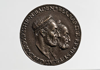 Medaille, die das Profil der Markgrafen Bernhard und Ernst zeigt.