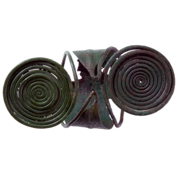 Ein bronzenes Schmuckstück mit zwei Spiralen.