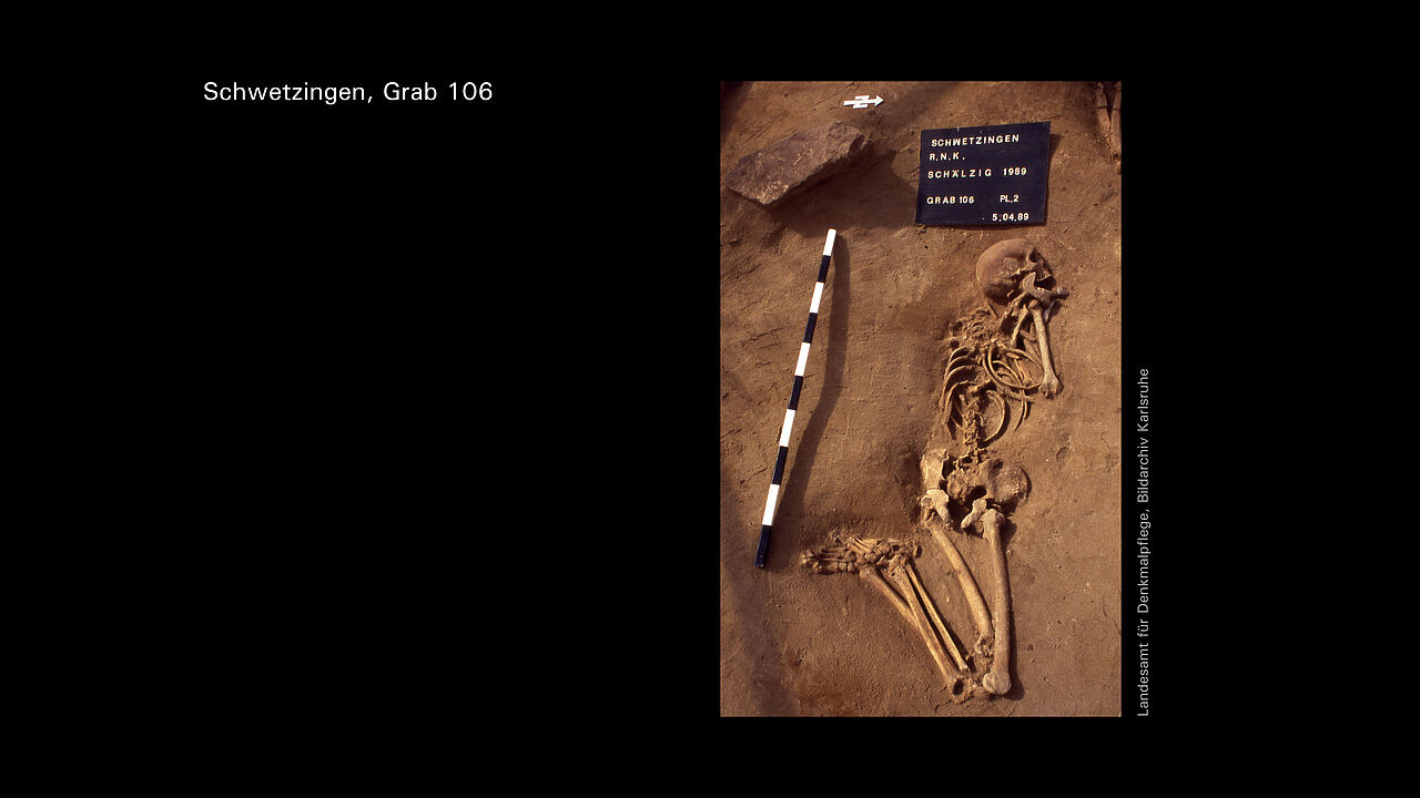 Archäologische Grabungsstätte mit freigelegtem Skelett
