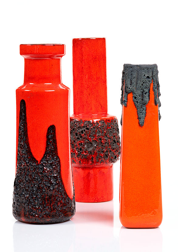 Three vases with orange-red glaze