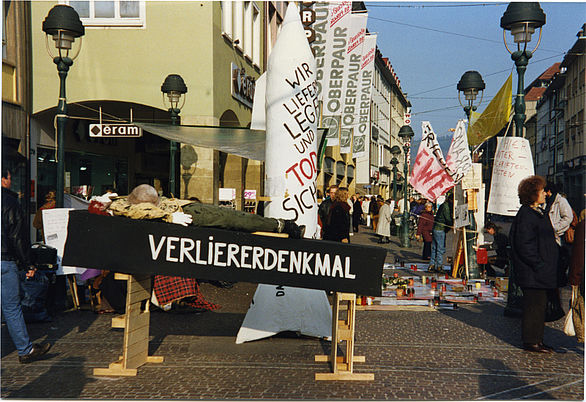 Photo of a protest action in Freiburg city centre