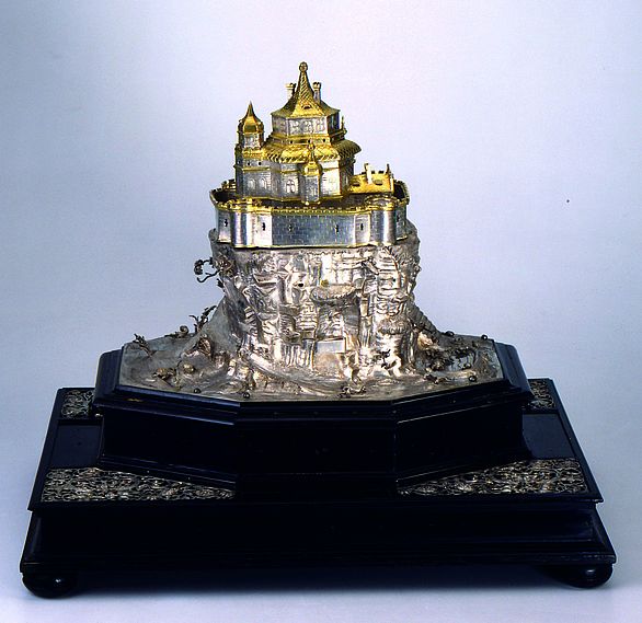 Silver incense burner in the shape of a castle