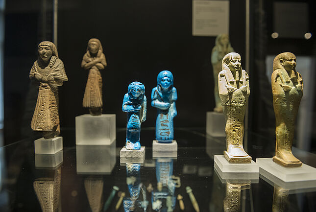 Various ushabti from ancient Egypt in the exhibition Ancient Cultures
