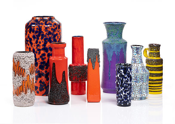 Various coloured vases 