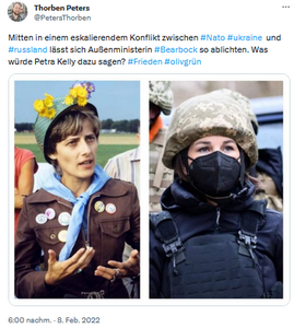 Screenshot eines Tweets in dem Bilder von Petra Kelly und Annalena Baerbock eingebunden sind.
