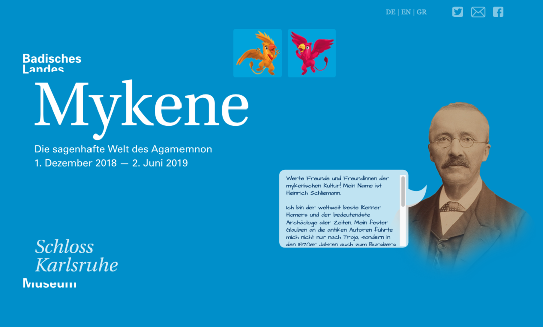 Screenshot: Oberfläche der Website „Mykene - to go"