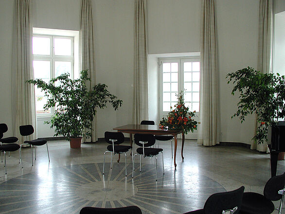 Tower room prepared for a wedding ceremony