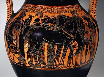 Bildausschnitt, der die Bemalung einer antiken Amphora zeigt