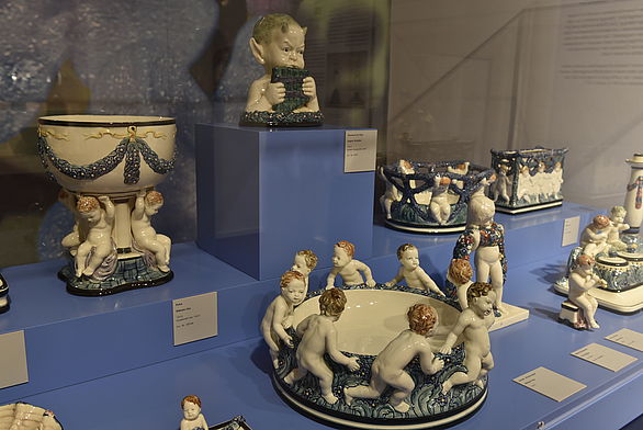The display case of the Forget-Me-Not Collection in the Museum of Majolika