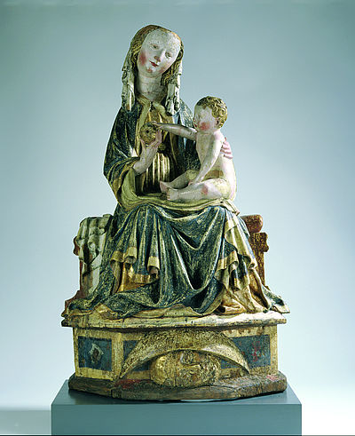 Gotische Skulptur Thronende Madonna mit Kind"