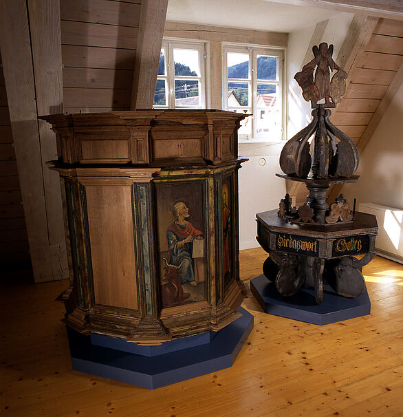 View of a pulpit in the Hirsau Monastery Museum