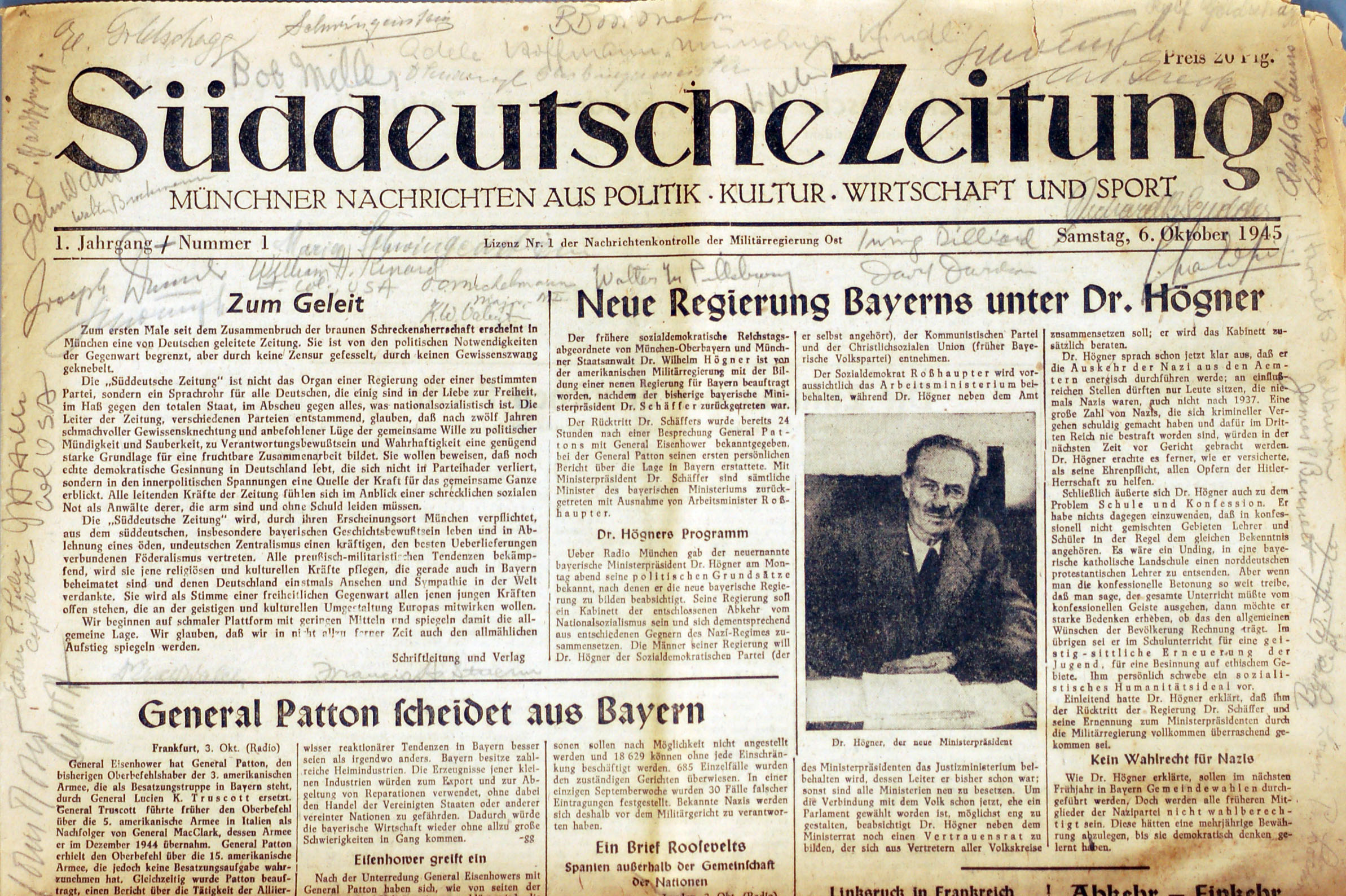 Erstausgabe Süddeutsche Zeitung 1945