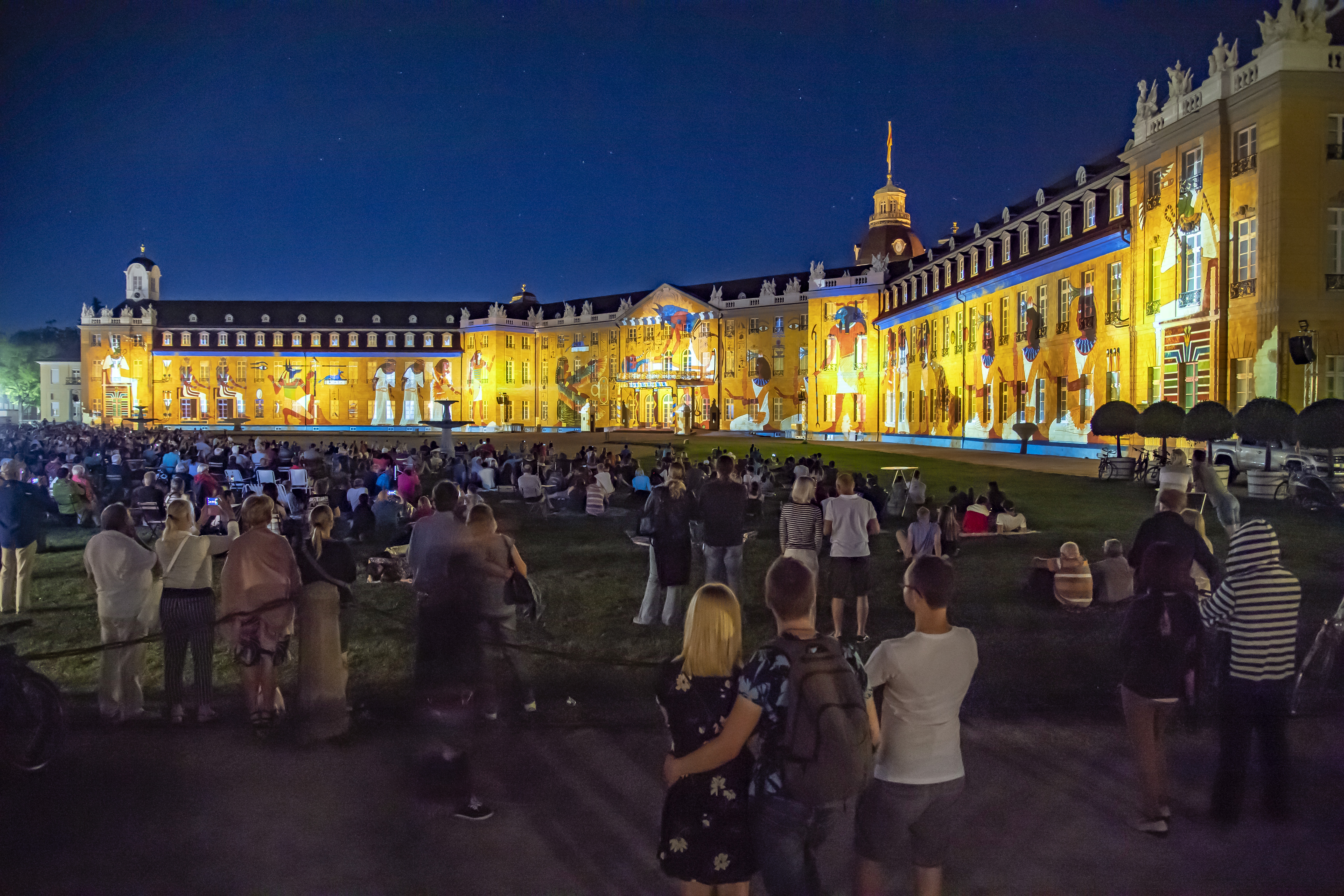 Visitors at the Karlsruhe Schlosslichtspiele (Karlsruhe Palace Light Shows)